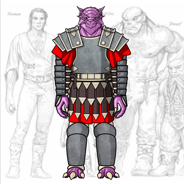 Desenho de Personagem: Dragonato Guerreiro (corpo inteiro)